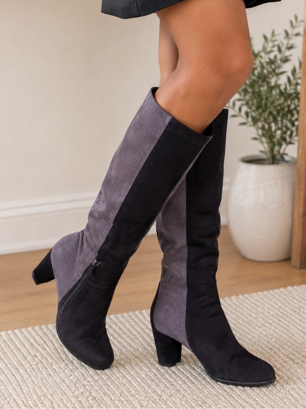Dress Barn Black and Gray Heeled Boots
